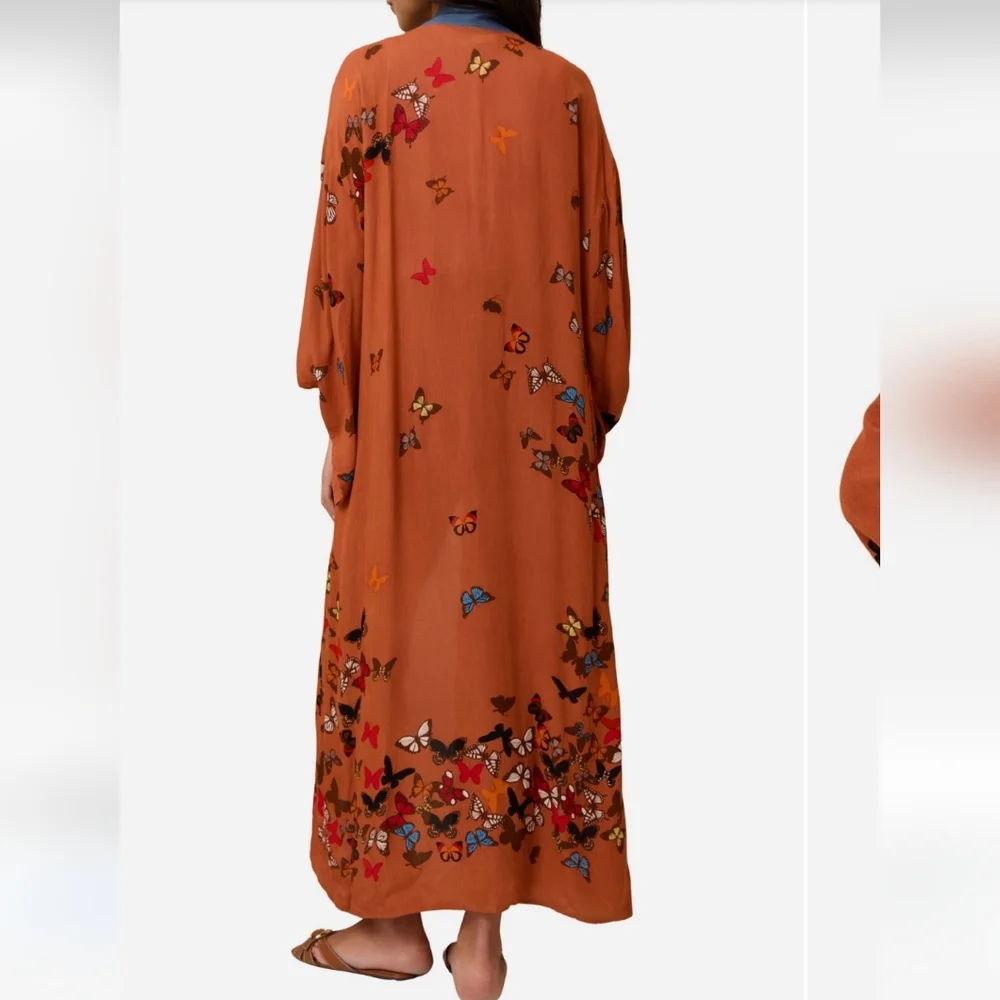 SAACHI BUTTERFLY LONGLINE  DUSTER IN RUST BROWN /ONE SIZE